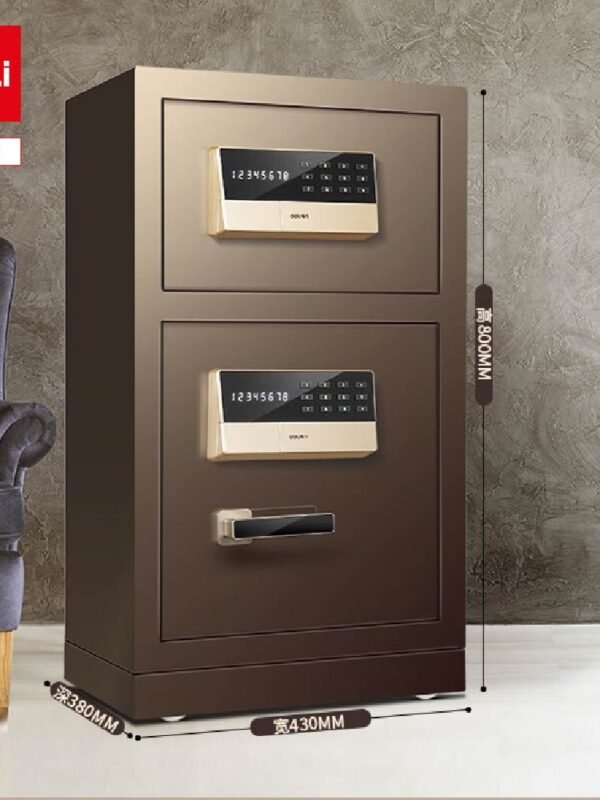 ديلي خزنة معدنية بابين - حماية (أرقام +2 مفتاح) - 46.5 كغ - 80*43*38 سم - برونز - E33033